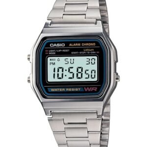 casio vintage a 158wa 1q digital grey dial unisex watch silver metal strap