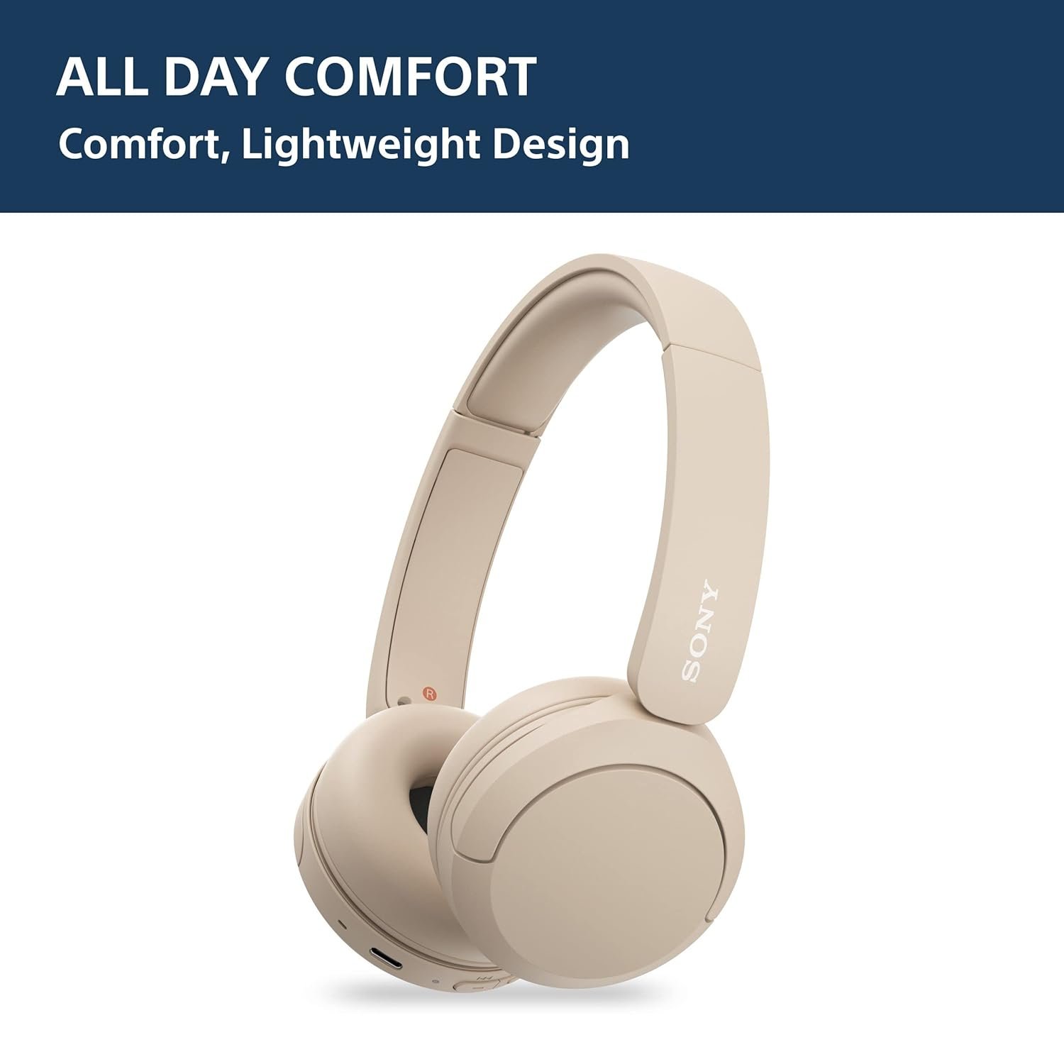 sony wh ch520 wireless bluetooth headphones on ear with mic, up to 50hrs battery, quick charge, dsee upscale, multipoint connectivity, voice assistant, customized eq beige