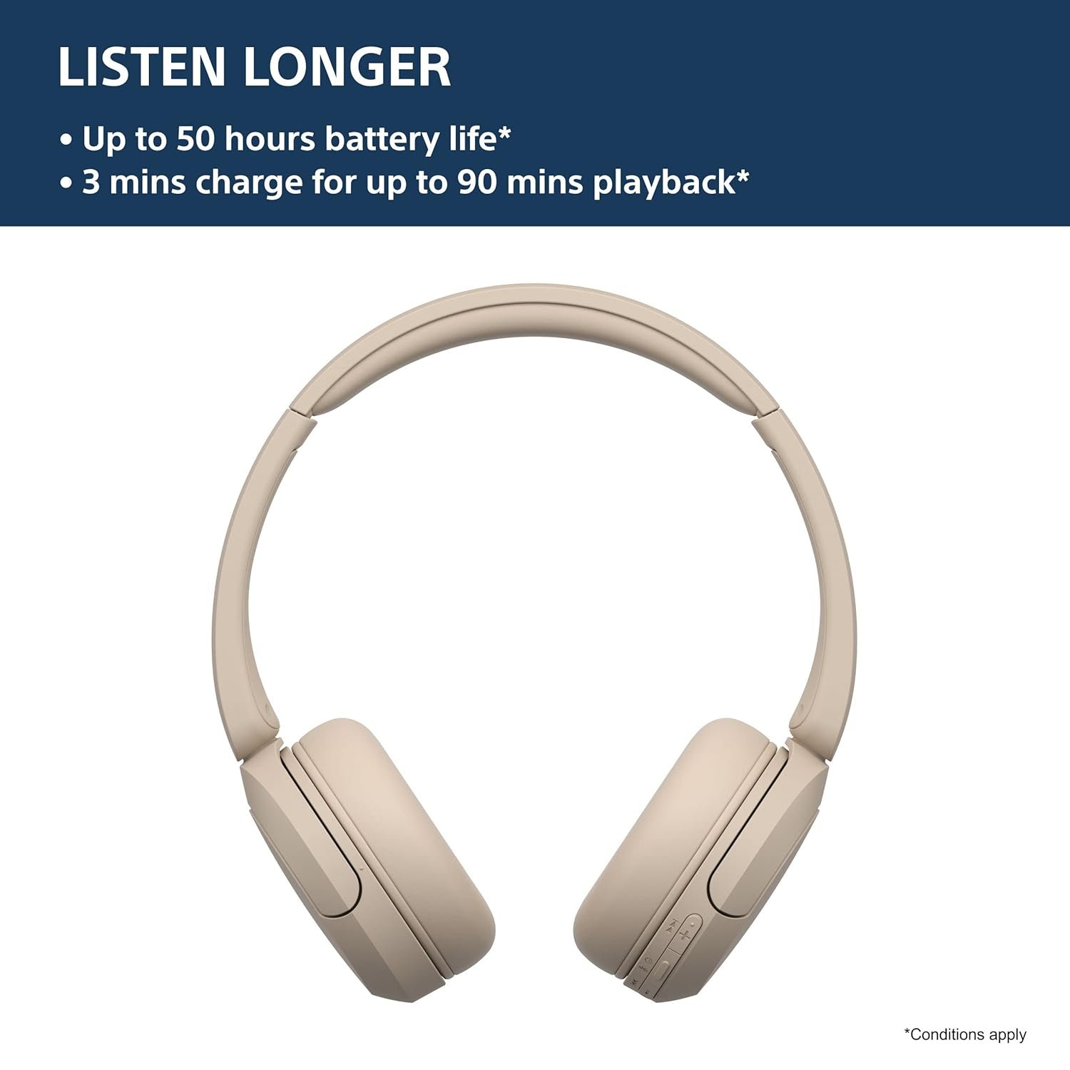 sony wh ch520 wireless bluetooth headphones on ear with mic, up to 50hrs battery, quick charge, dsee upscale, multipoint connectivity, voice assistant, customized eq beige