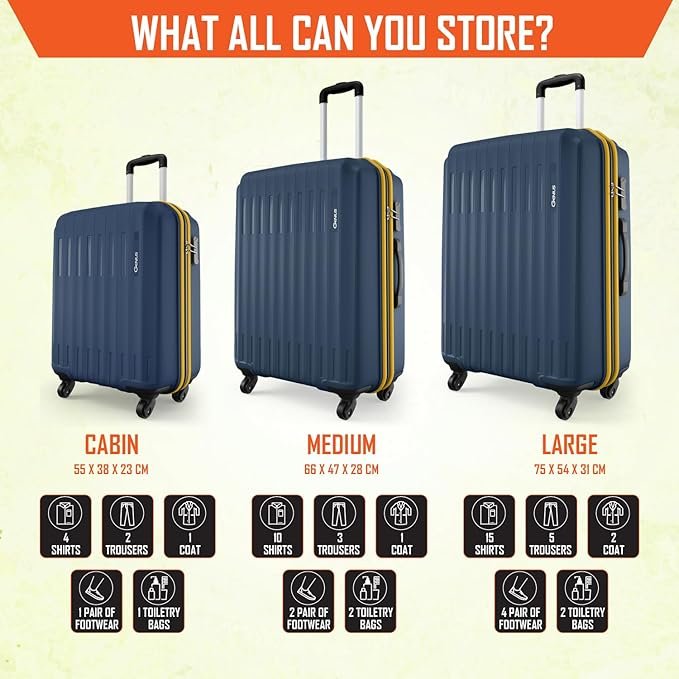 safari genius alley set of 3 (cabin+ medium + large) trolley bags hard case polypropylene, 4 wheels, 360 degree wheeling luggage, travel bag, suitcase for travel, trolley bags for travel, navy safari genius alley set of 3 (cabin+ medium + large) trolley bags hard case polypropylene, 4 wheels, 360 degree wheeling luggage, travel bag, suitcase for travel, trolley bags for travel, navy