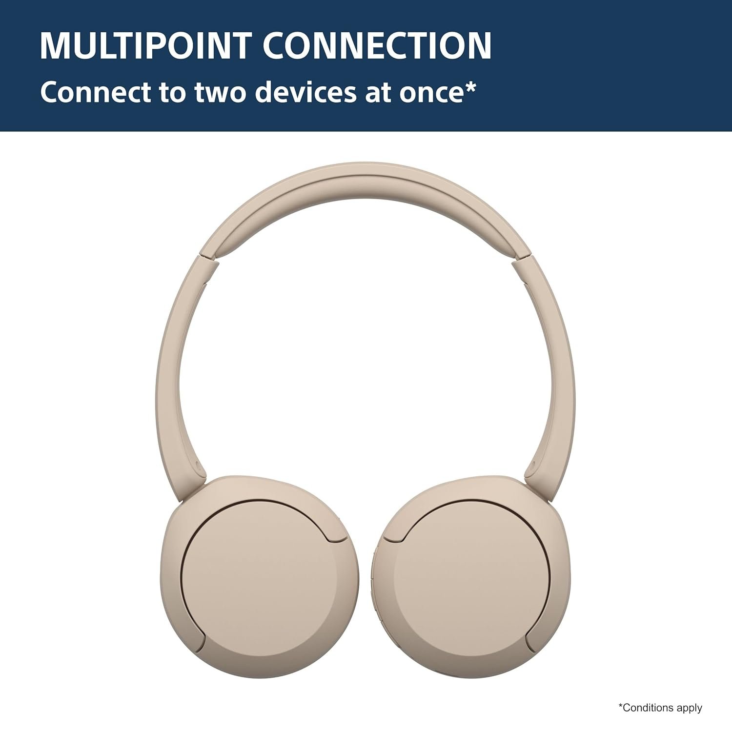 sony wh ch520 wireless bluetooth headphones on ear with mic, up to 50hrs battery, quick charge, dsee upscale, multipoint connectivity, voice assistant, customized eq beige